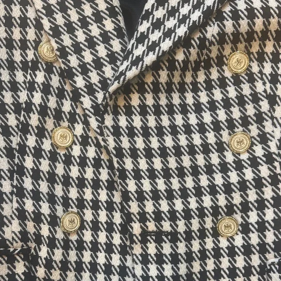 ZARA Black & White Tweed Houndstooth Double-Breasted Blazer - size M - Picture 8 of 14